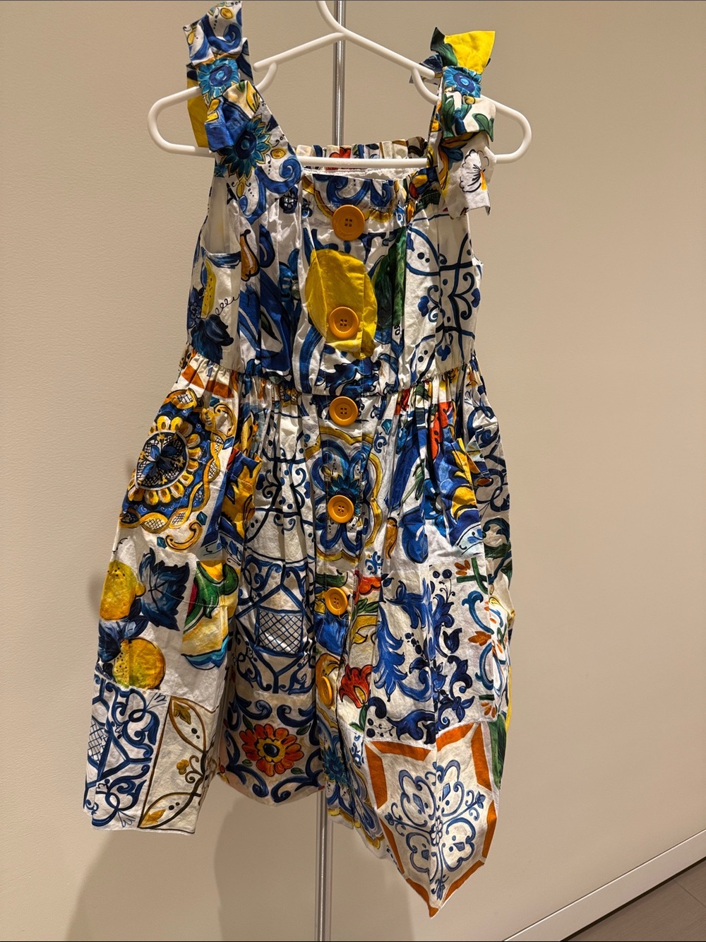 Dolce & Gabbana Yellow, Blue & White Tile-Print Girls Dress